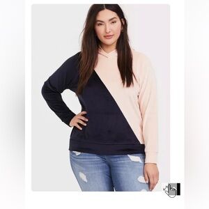 Torrid Light Pink & Navy Colorblock Velour Hoodie